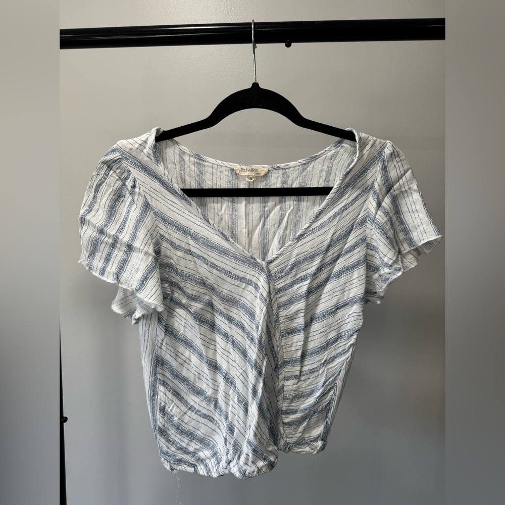 Elegant Blue Striped V-Neck Blouse
